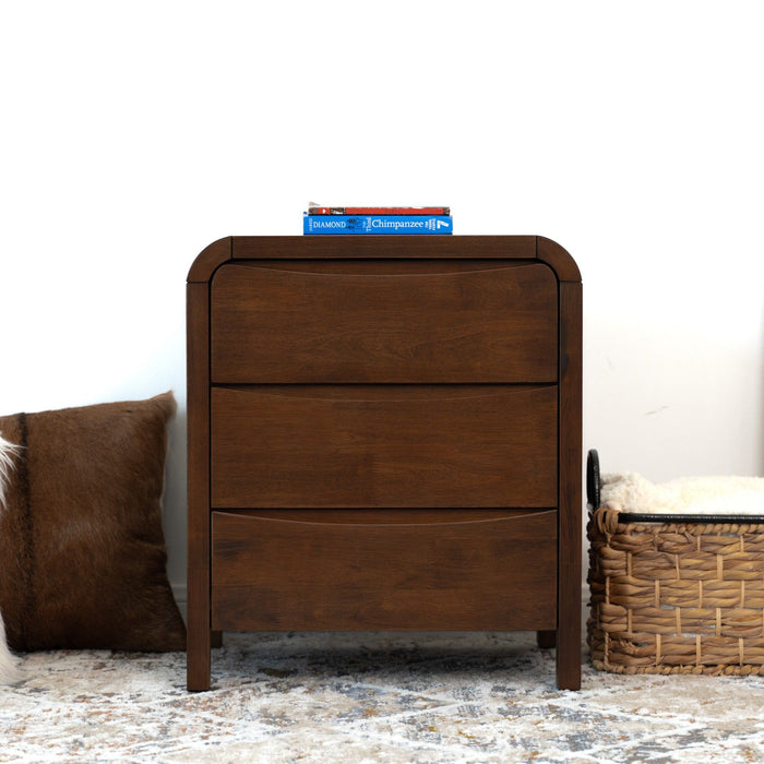 Lionel - Mid-Century Modern Nightstand 3 Drawer Bed Side Table - Brown