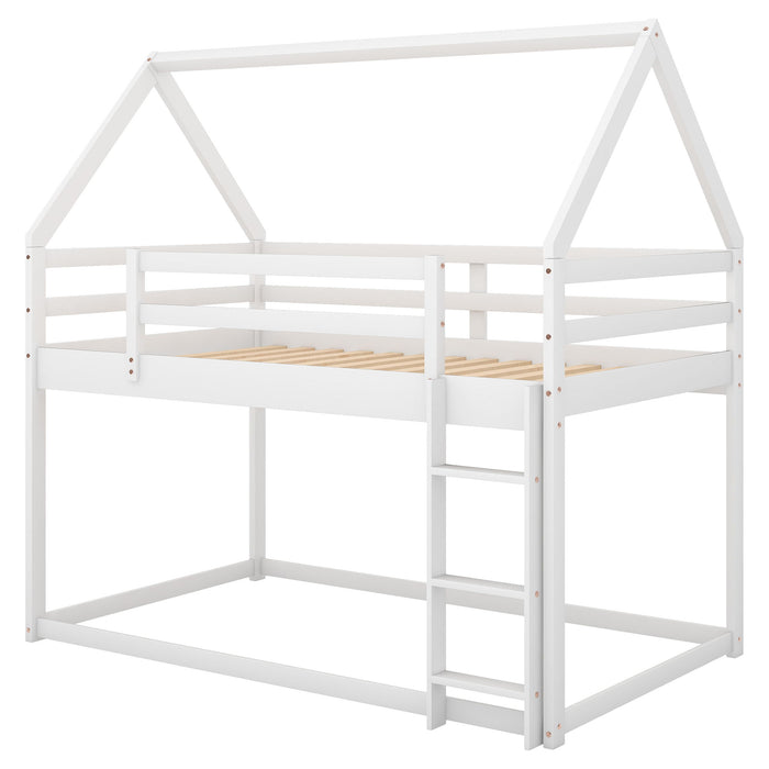 Low Bunk Bed With House Shaped Frame And Ladder