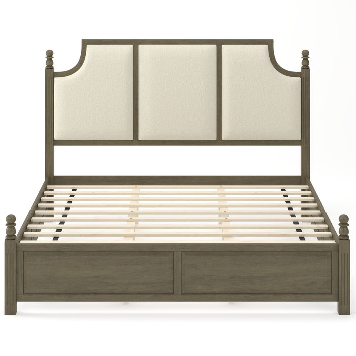 Farmhouse Platform Bed Frame & Tall Upholstered Headboard