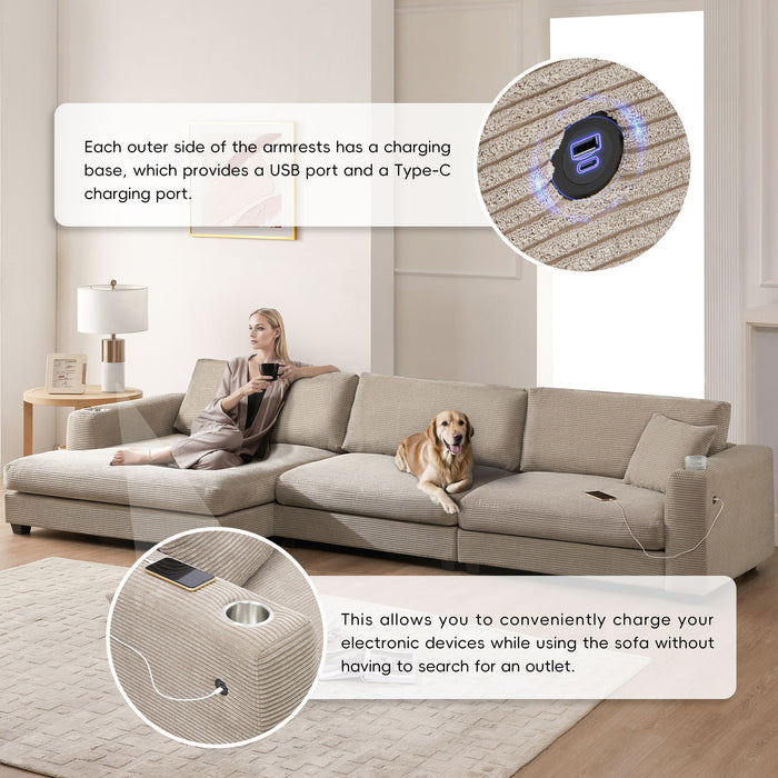 Oversized Sectional L Shaped Cloud Couch With USB Charging Port Cup Holder Deep And Wide Seat Sofa With Chaise Comfy