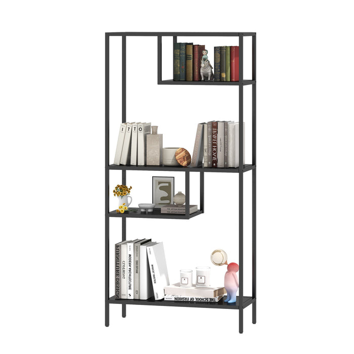 Modern Cube Storage Shelf With 4 Compartments & Metal Legs, Freestanding Organizer For Living Room, Bedroom, Home Office - Brushed Nickel