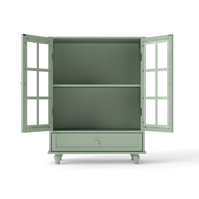 Minimalist Buffet Cabinet With Double Glass Doors And Drawer