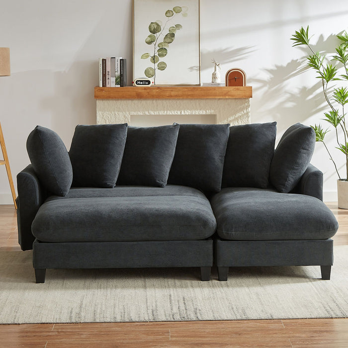 Upholstered L Shaped Sectional Sofa With Storage, Movable Ottoman, And 6 Throw Pillows