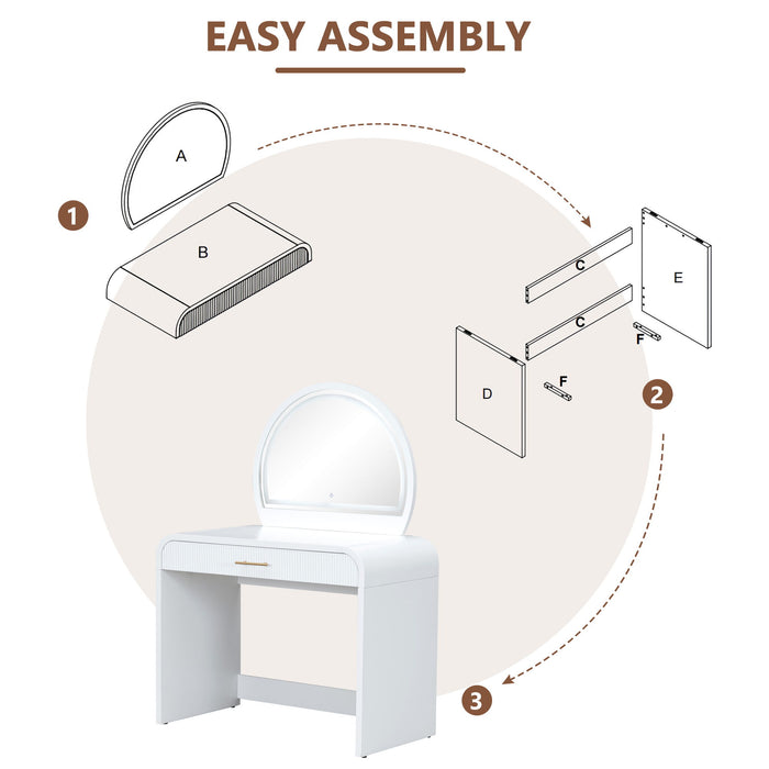 Makeup Vanity Table With Mirror Touch Screen Lighted Mirror, Dressing Table With Drawer For Bedroom - White