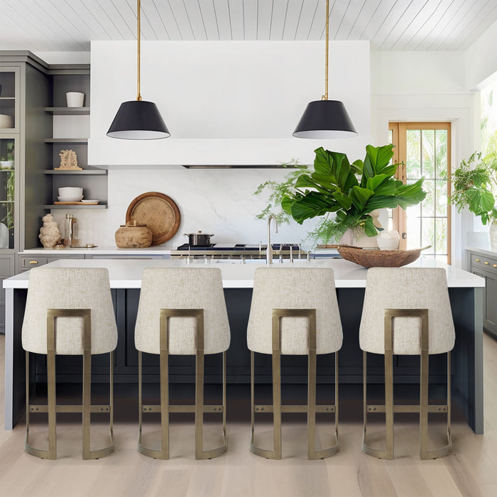 Upholstered Counter Stool With Metal Base - Cream