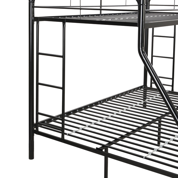 Modern Twin Over Full Metal Bunk Bed With Trundle And Dual Side Ladder And Metal Design - Black / Brown