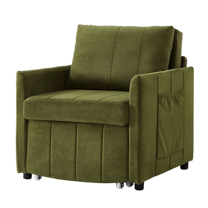 Upholstered Convertible Sleeper Sofa With 5 Position Backrest, Side Pockets, Storage