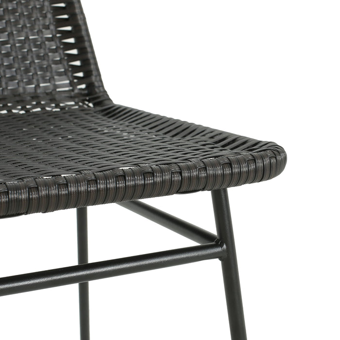 Outdoor Dining Chairs (Set of 2), Rattan Backrest And Cushions, Iron Frame - Dark Brown