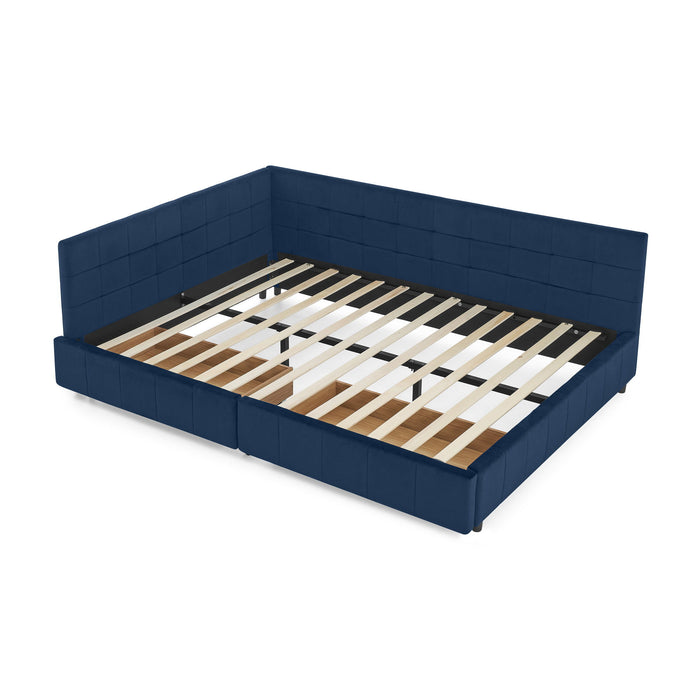 Upholstered Bed Frame With Tufted Backrest And Armrests