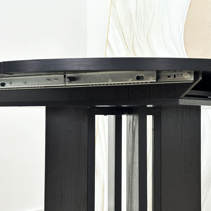 Dining Table For Farmhouse Kitchen Expandable Oval Table Top With Removable Leaf Trestle X Shaped Base - Black