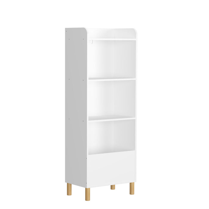 4 Tier Bookcase, Book Display With Safety Restraint, Storage Cabinet For Playroom - White