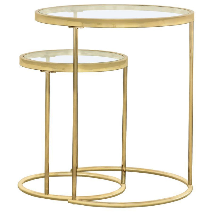 Maylin - 2 Piece Round Glass Top Nesting Table Set - Gold