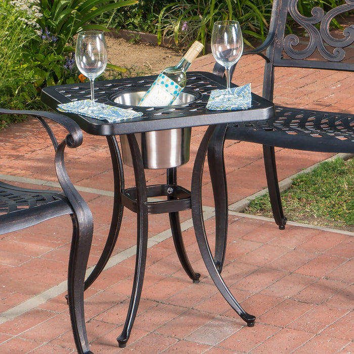 Outdoor Cast Aluminum Bistro Table With Ice Bucket - Black Copper