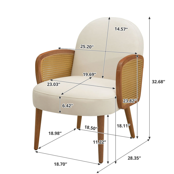 Accent Chair With Rattan Armrests And Wooden Legs Velvet For Living Room