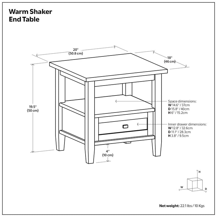 Warm Shaker - End Table With Smooth Drawer Storage - Brown