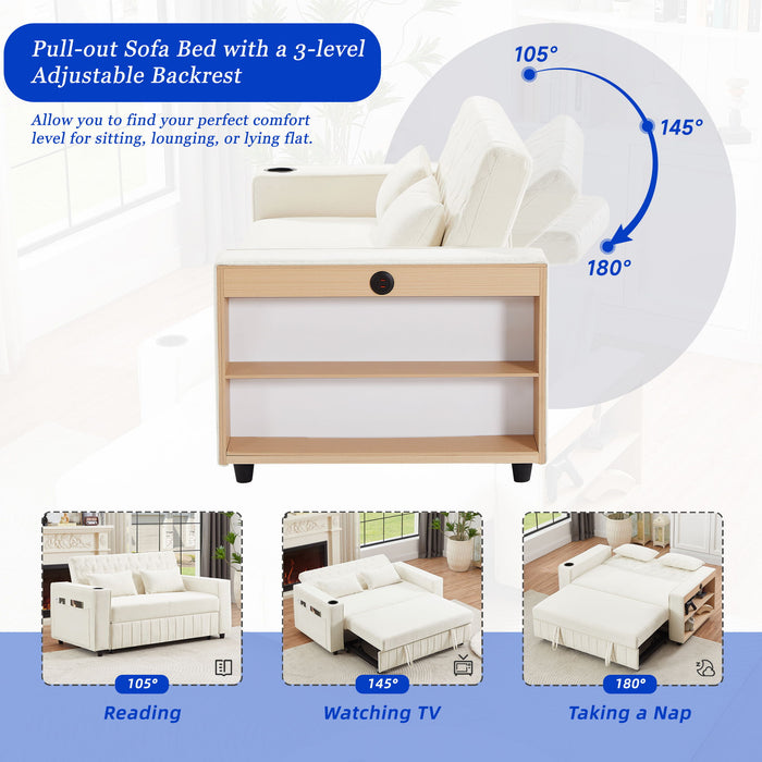 Pull-Out Sofa Bed Convertible Couch With Adjustable Backrest For Living Room