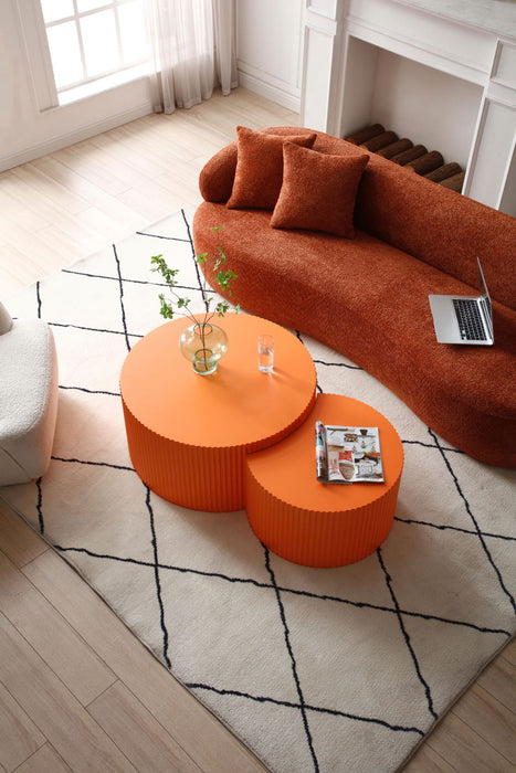315Inch Nesting Table (Set of 2) Round And Half Moon Shapes, No Need Assembly, Bright Orange, For Living Room, Office, Any Leisure Area