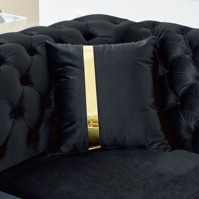 L Shaped Chesterfield Sectional Sofa With Stainless Steel Accents