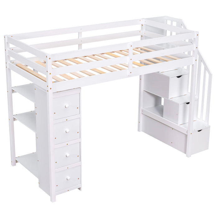 Loft Bed With Storage Drawers And Stairs With Shelves