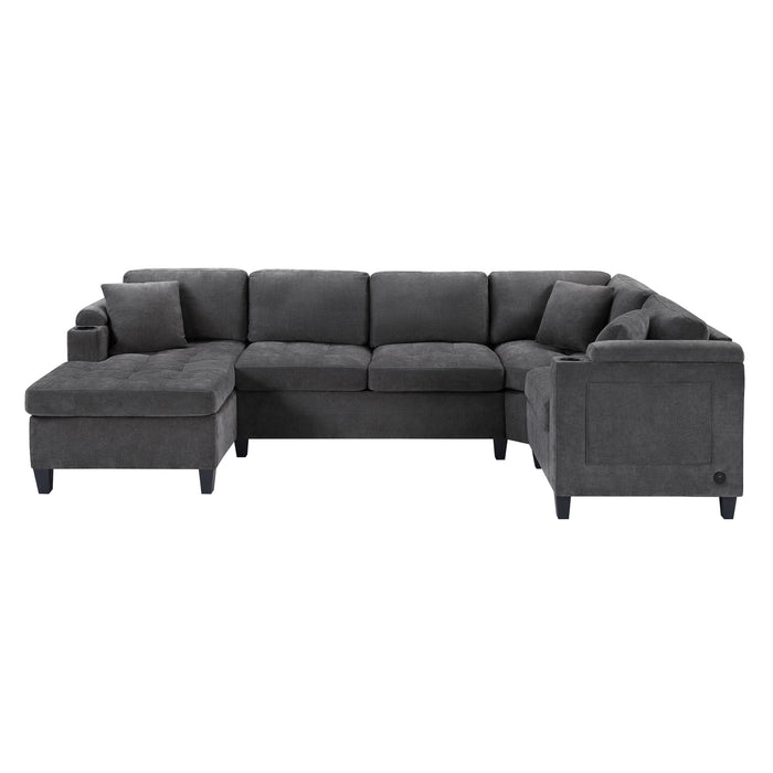 U Shaped Sectional Sofa, Corner Living Room Couch With Built In Cup Holders, Storage, USB Ports