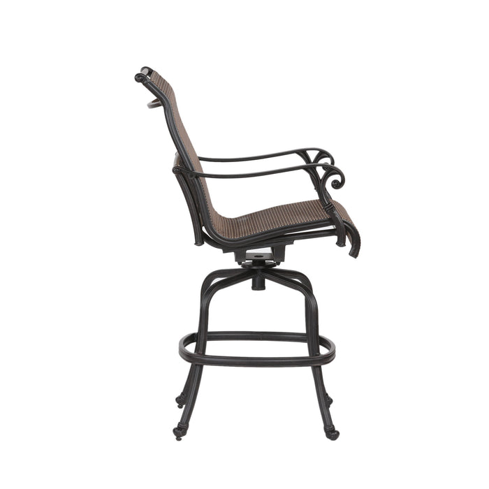 Outdoor Sling Counter Stool (Set of 2) With Aluminum Frame, All Weather - Dark Brown