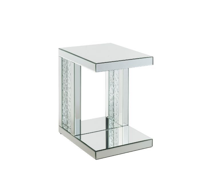 Nysa - 24" Accent Table - Mirrored & Faux Crystals Inlay