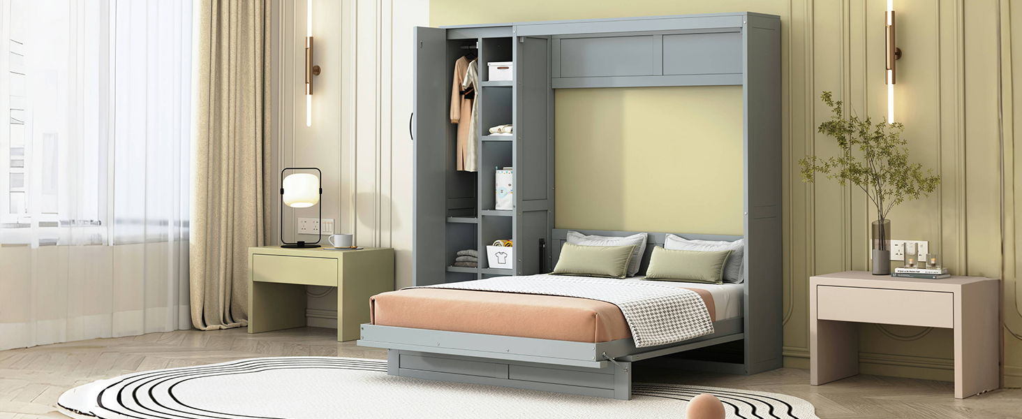 Murphy Wall Bed With Shelves, Wardrobe And LED Lights