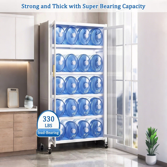 6 Tier Storage Cabinet With Transparent Door, Adjustable Shelves & Wheels