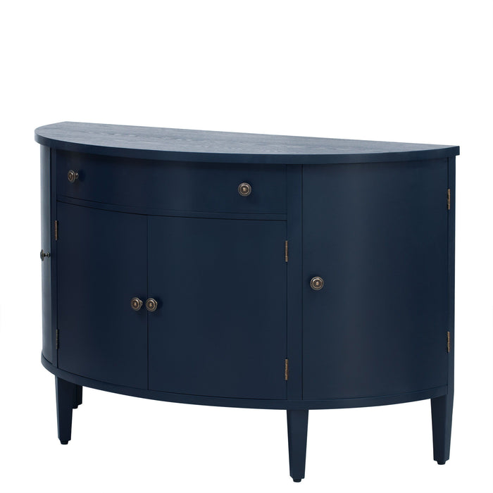 U_Style Curved Design Storage Cabinet Made Of Fraxinus Mandschuric Solid Wood Veneer, Adjustable Shelves, Suitable For Corridors, Entrances And Study. - Navy Blue
