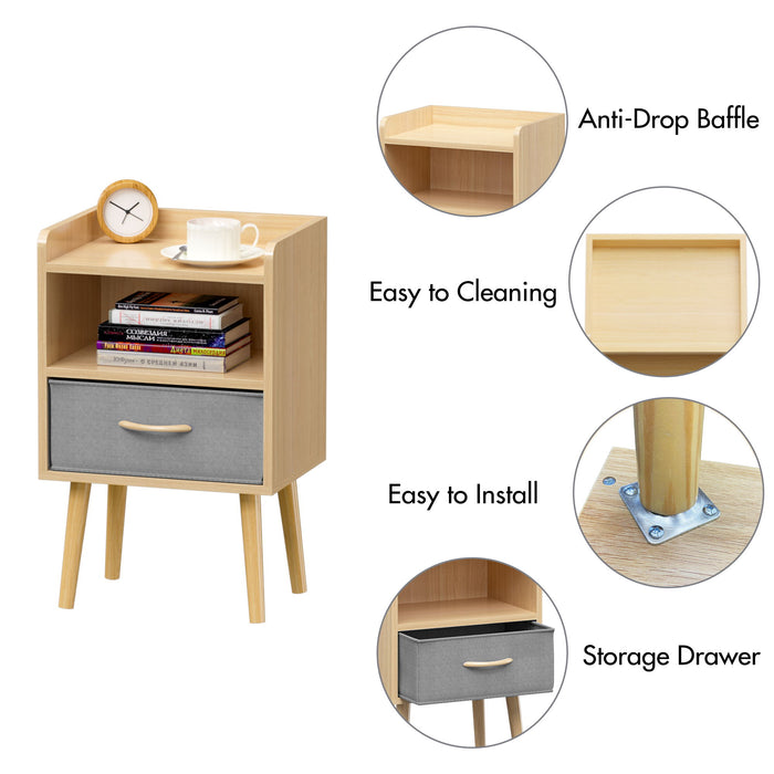 Nightstand With Collapsible Drawer, 2 Tier Storage End Table For Bedroom