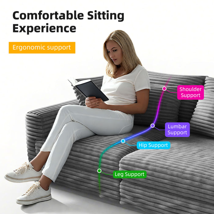 Plush Corduroy 4 Seat Sofa, Modern Comfy Upholstered Sofa Cloud Couch, Deep Seat Couches With Soft Pillows