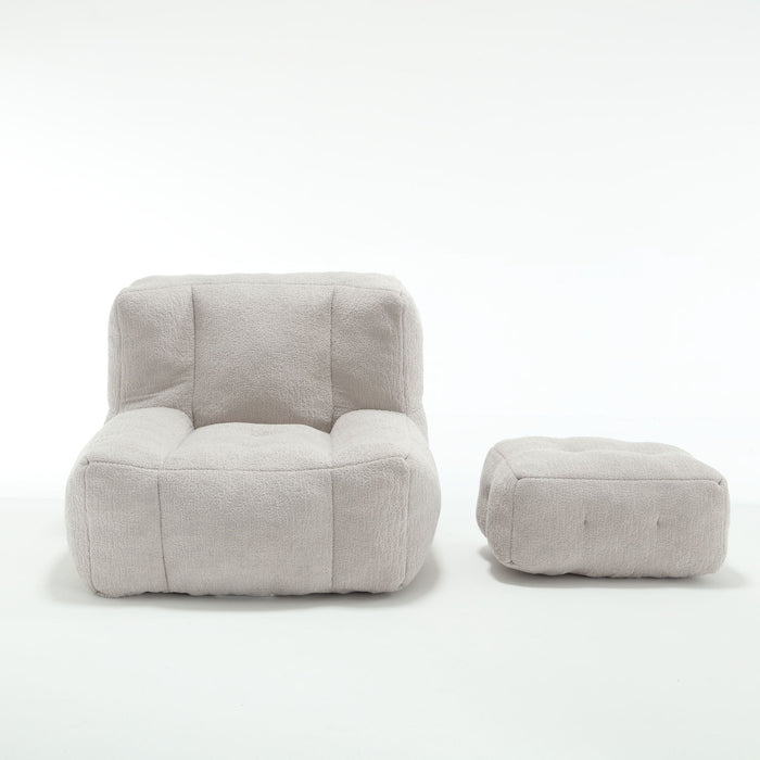 Modern Indoor Fluffy Bean Bag Chair With Memory Foam And Ottoman, Super Soft