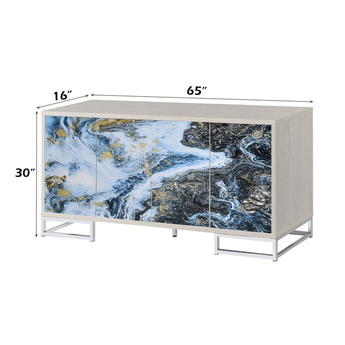 Liam - Console Cabinet - Blue Marble Print & Chrome