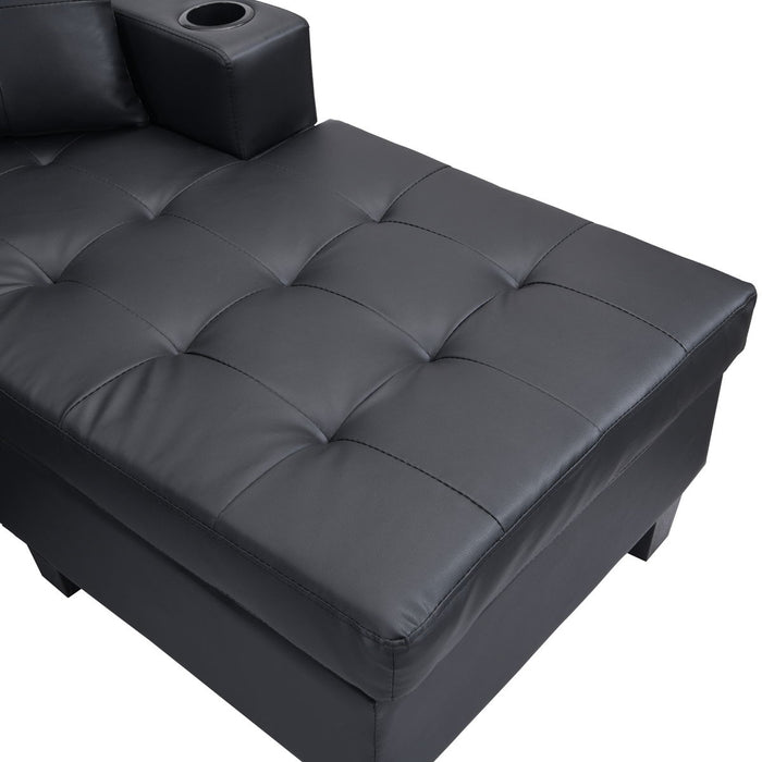 Sectional Sofa Set For Living Room With L Shape Chaise Lounge, Cup Holder And Left Or Right Hand Chaise Modern 4 Seat Black