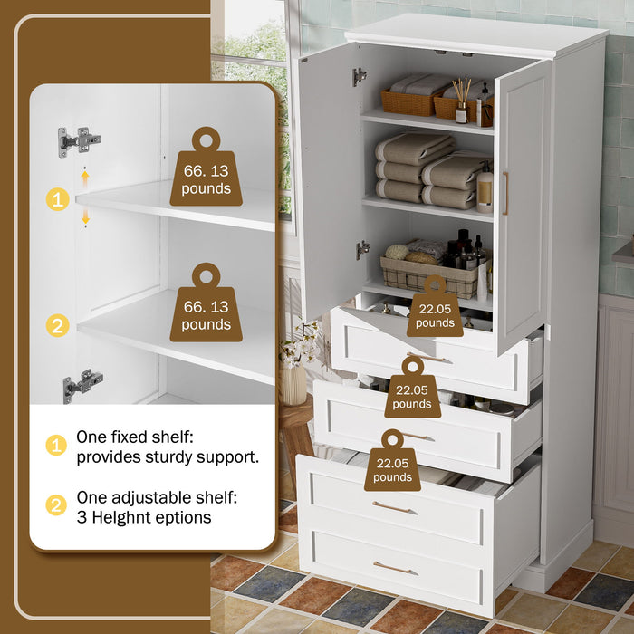 Freestanding Bathroom Cabinet With 3 Drawers, Adjustable Shelf, Soft Close Doors