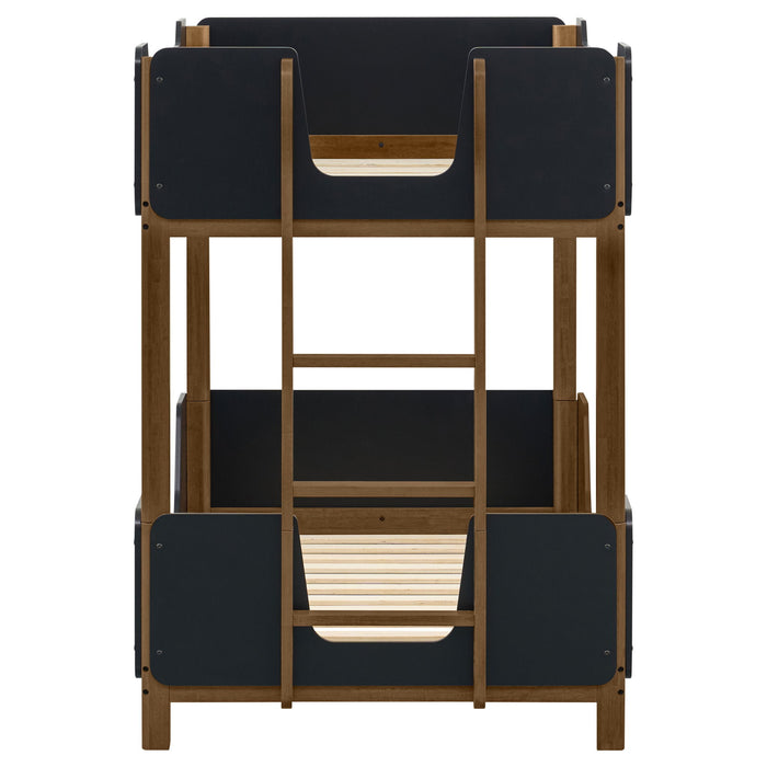Morris Twin Over Twin Wood Bunk Bed Black and Walnut