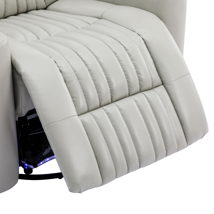 270° Power Swivel Recliner Home Theater Chair With Hidden Arm Storage, LED Light, Cup Holder, And Tray Table