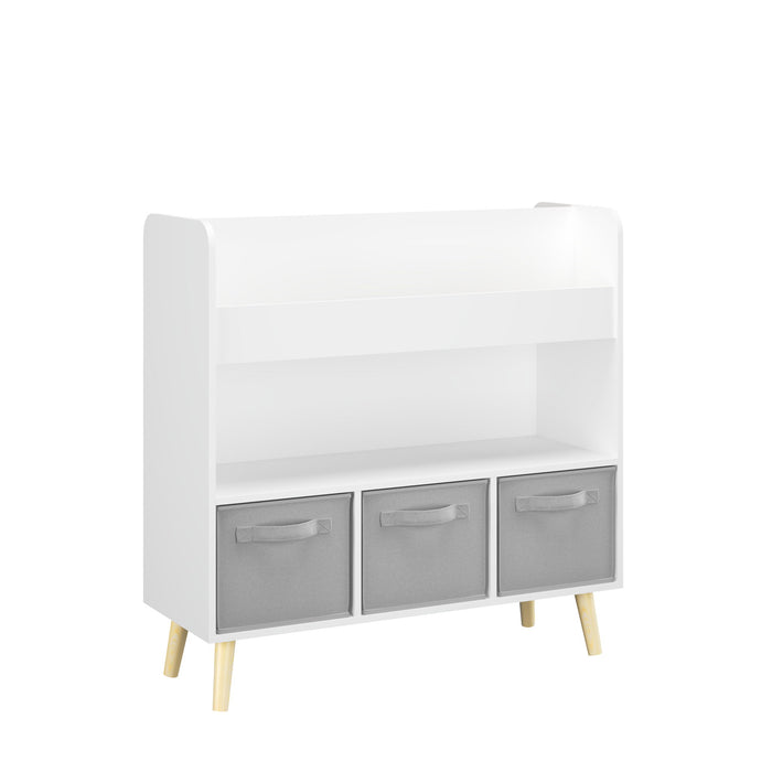 Bookshelf With 3 Bins, Storage Shelf For Toys And Books - White
