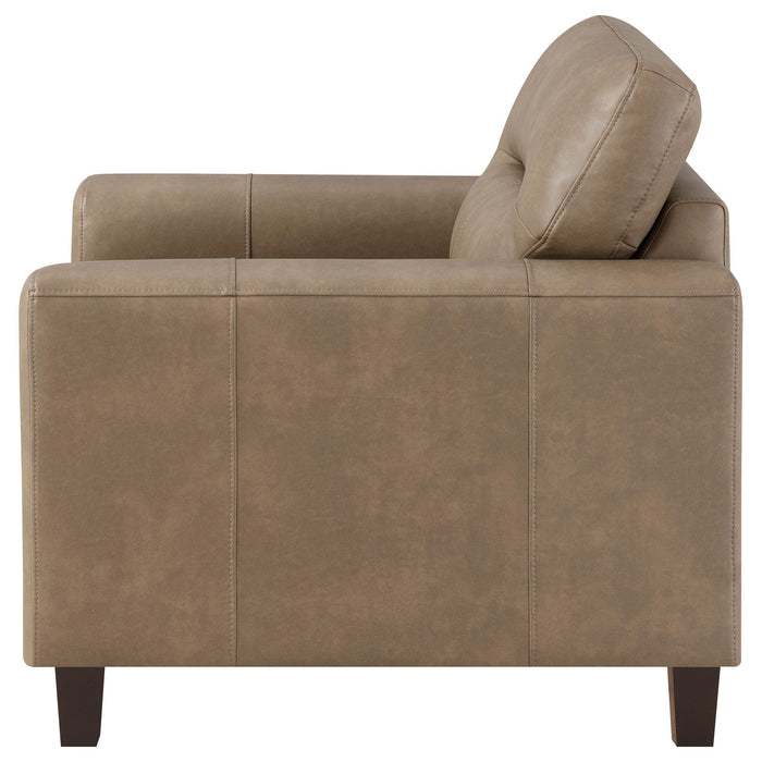 Scotland Faux Leather Upholstered Track Arm Chair Brown