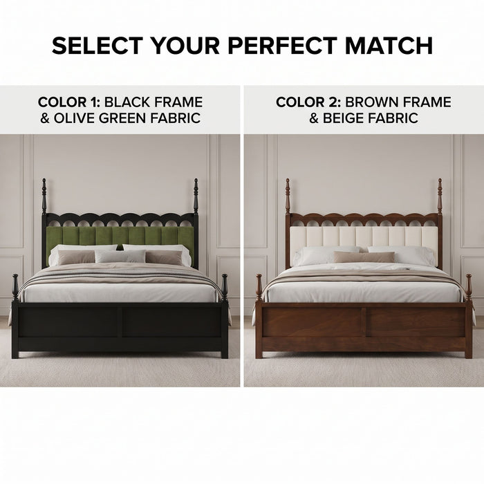 Platform Bed Frame With Tufted Upholstered Scallop Headboard