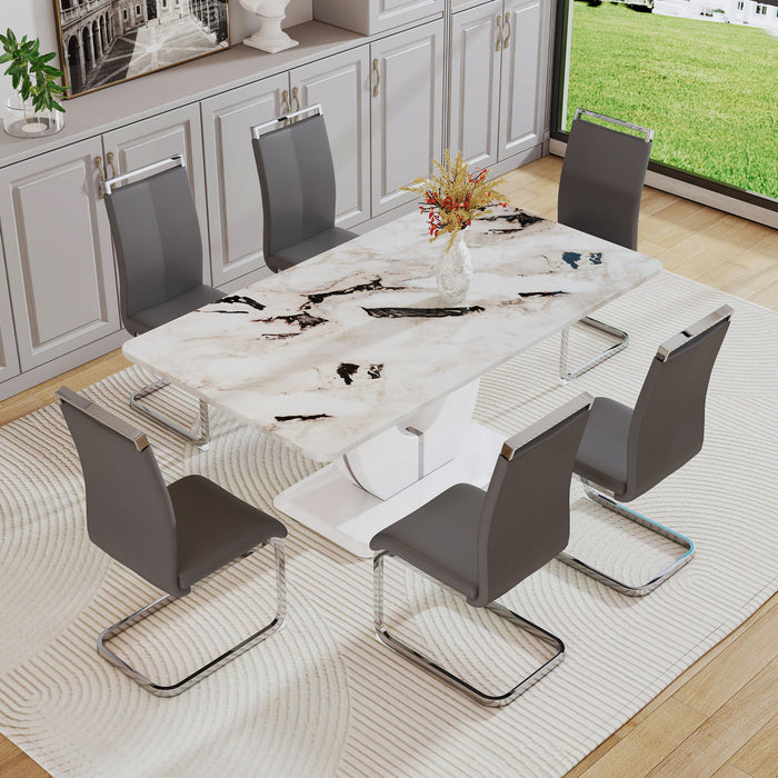 A Modern Minimalist And Luxurious White Rectangular Office Desk With A Patterned Dining Table. Used In Restaurants, Living Rooms, Terraces, And Kitchens. 71" X 39.3" X 30" F - 1280