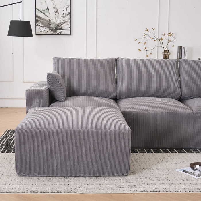Modular Sectional Sofa With Ottoman, USB And Type C Charger, Petal Armrest Design