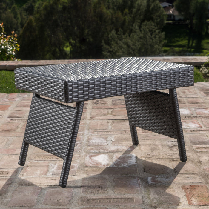 Outdoor Wicker Table With Rectangular Tabletop - Gray
