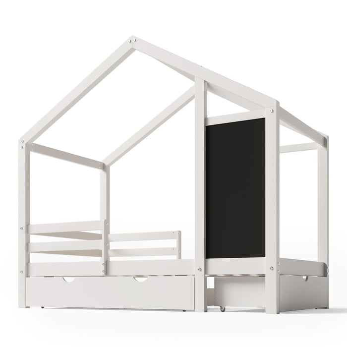 House Bed With Blackboard And Drawers