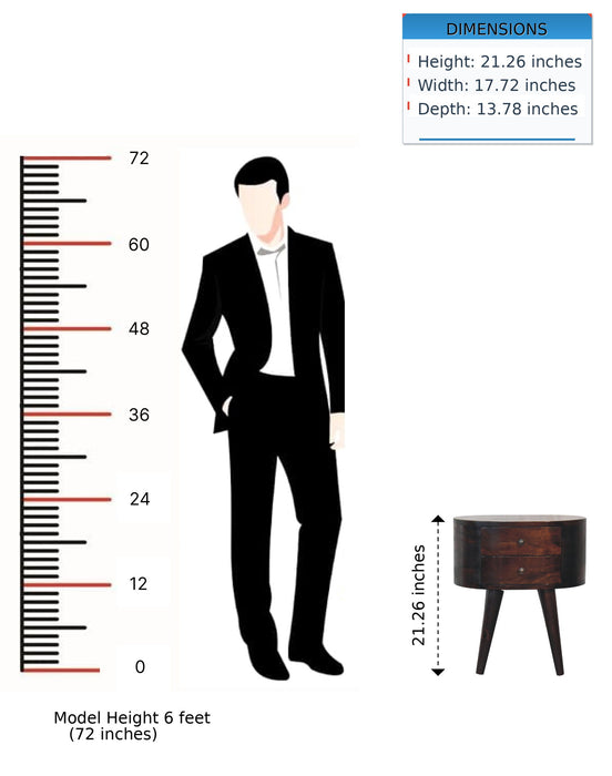 Rounded Wooden Bedside Table - Walnut