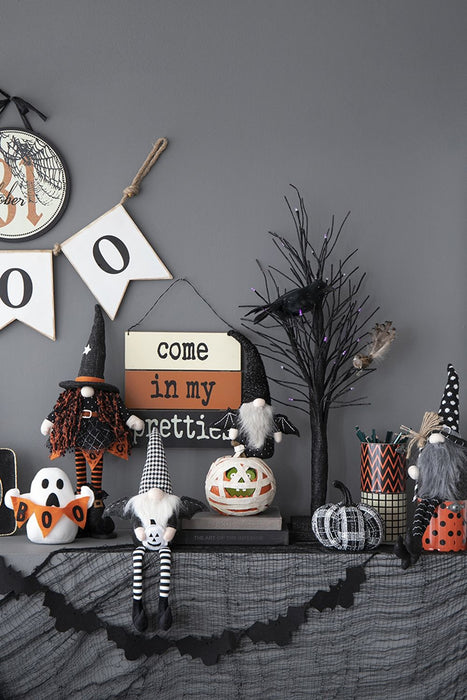 Sitting Gnome With Wings & Plaid Hat, For Halloween Decor