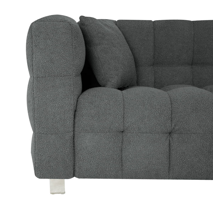 Grey Teddy Fleece Sofa Discharge In Living Room Bedroom With Two Throw Pillows Hardware Foot Support