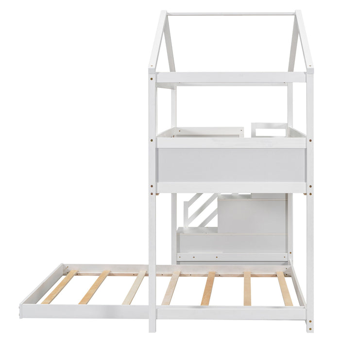 House Style Bunk Bed With Storage Staircase And Blackboard
