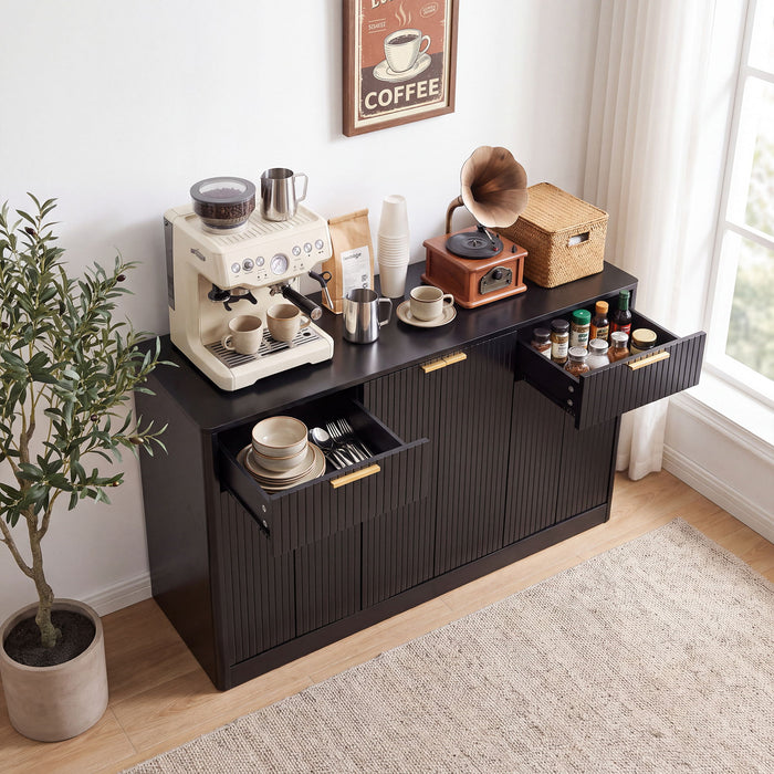 Large Fluted Buffet Sideboard, Wine Bar Storage Cabinet With 6 Doors & 2 Drawers
