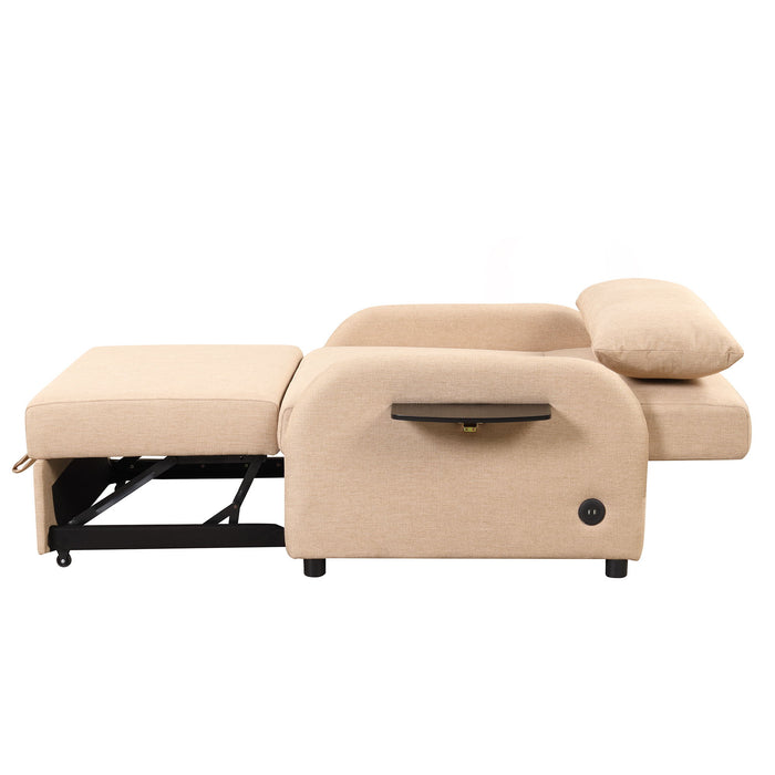 Versatile Pull Out Sofa Sleeper 3 In 1 With Wing Table & USB Charge, Compact Design